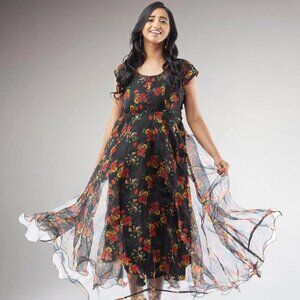 Black Organza Printed Anarkali Dress | Muvvas Boutique